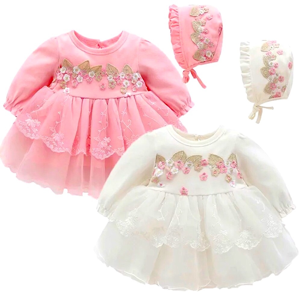 Baby girl formal floral Pink and White dress hat set ( Brand New With Tag)